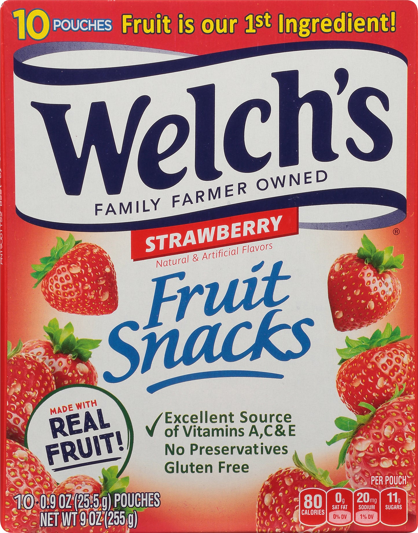 Welch's Fruit Snacks, Strawberry, 0.9 Ounces, 10 Pouches