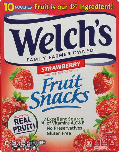 Welch's Fruit Snacks, Strawberry, 0.9 Ounces, 10 Pouches