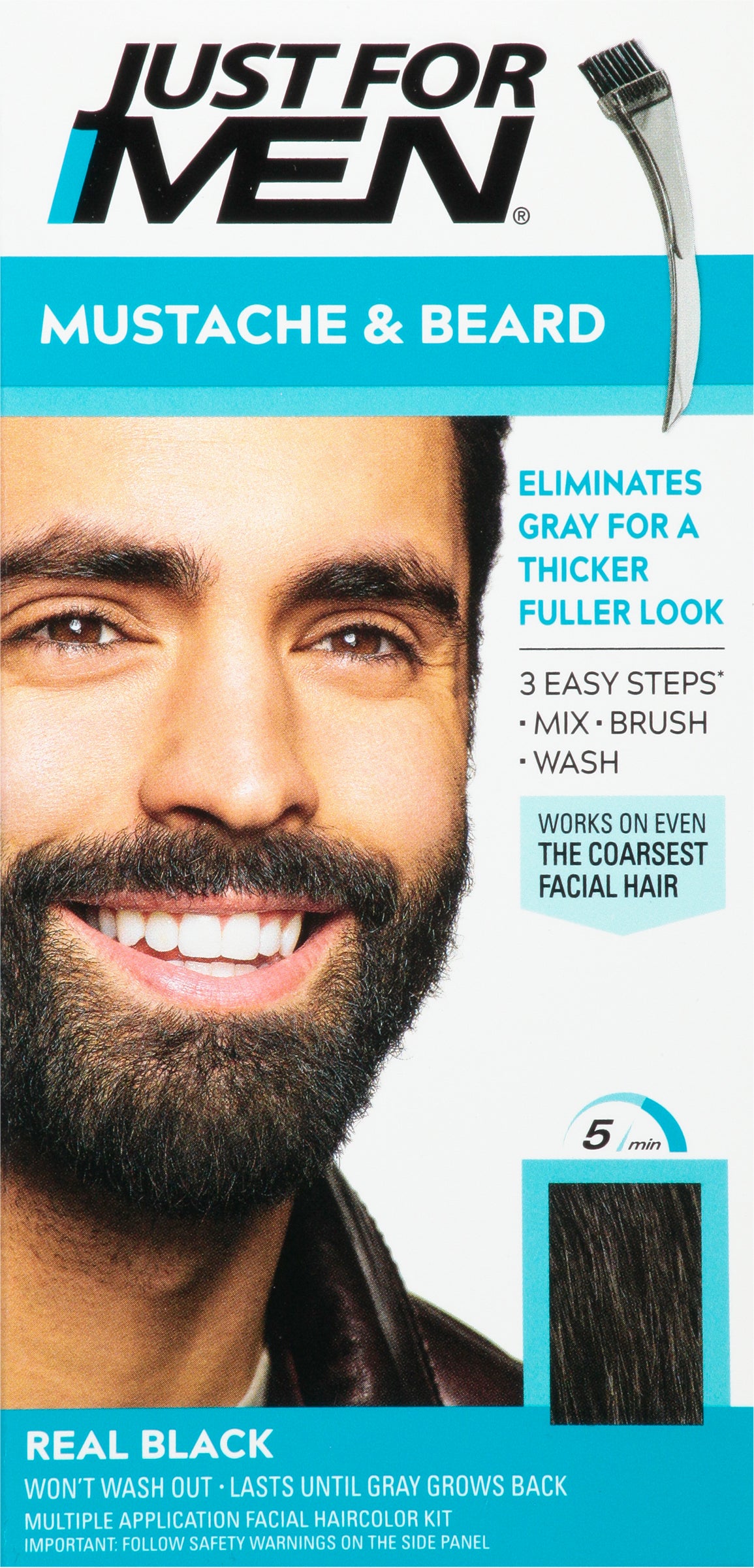 Just For Men Real Black M-55 Mustache & Beard Easy Brush-In Color 1 ea