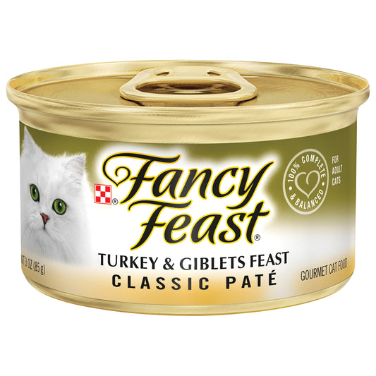 Purina Fancy Feast Grain Free Pate Wet Cat Food, Classic Pate Turkey & Giblets Feast - 3 oz. Can