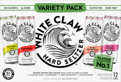 White Claw 12 Pack Variety Pack Spiked Natural Lime/Raspberry/Ruby Grapefruit/Black Cherry Hard Selt