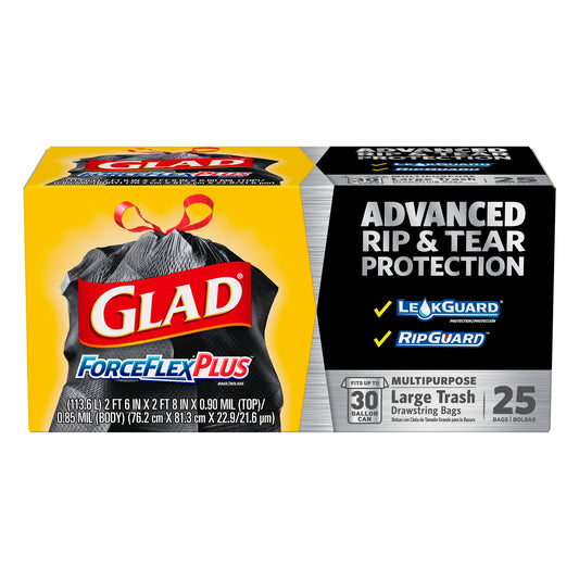 Glad ForceFlex Plus 30 Gallon Large Drawstring Multipurpose Trash Bags 25 ea