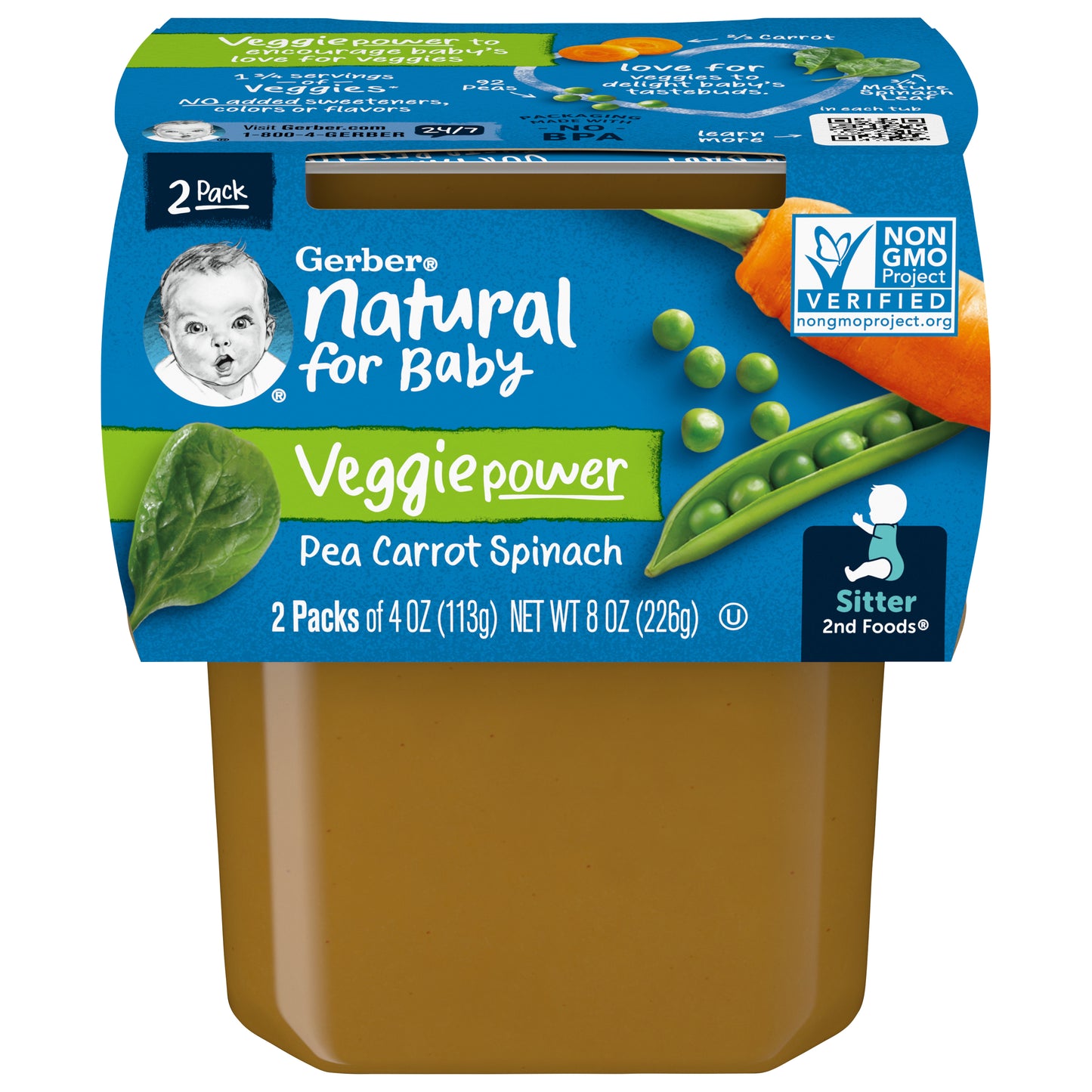 Gerber Natural for Baby 2 Pack Pea Carrot Spinach 2 - 4 oz Packs