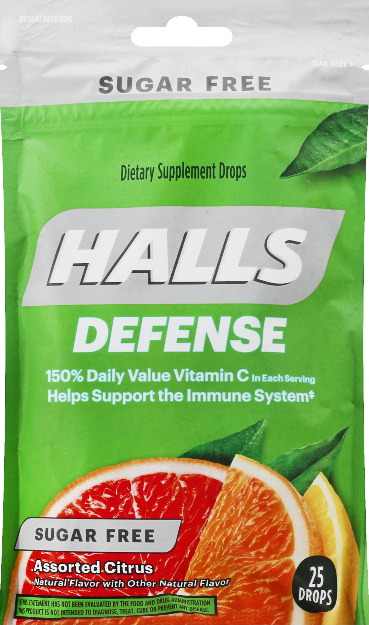Halls Defense Sugar Free Assorted Citrus Dietary Supplement Drops 25 ea