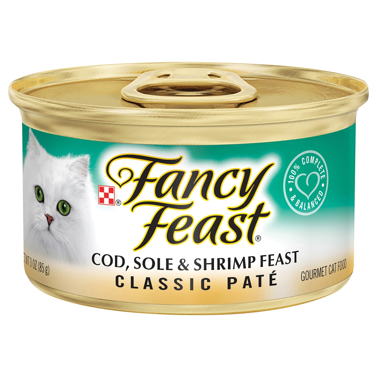 Purina Fancy Feast Grain Free Pate Wet Cat Food, Classic Pate Cod, Sole & Shrimp Feast - 3 oz. Can