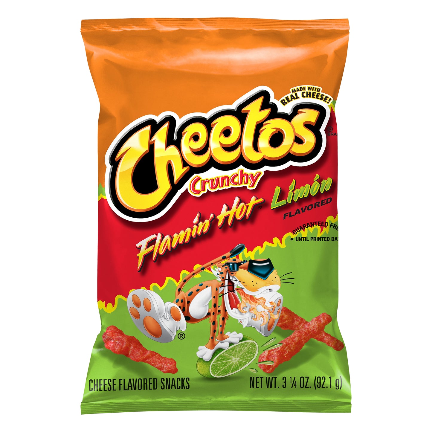 Cheetos Crunchy Flamin Hot Limon Flavored Cheese Flavored Snacks 3.25 oz