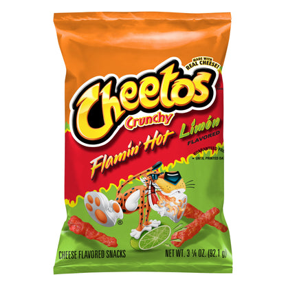 Cheetos Crunchy Flamin Hot Limon Flavored Cheese Flavored Snacks 3.25 oz