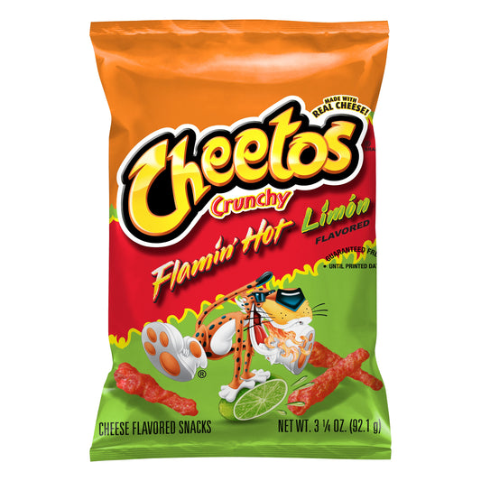 Cheetos Crunchy Flamin Hot Limon Flavored Cheese Flavored Snacks 3.25 oz
