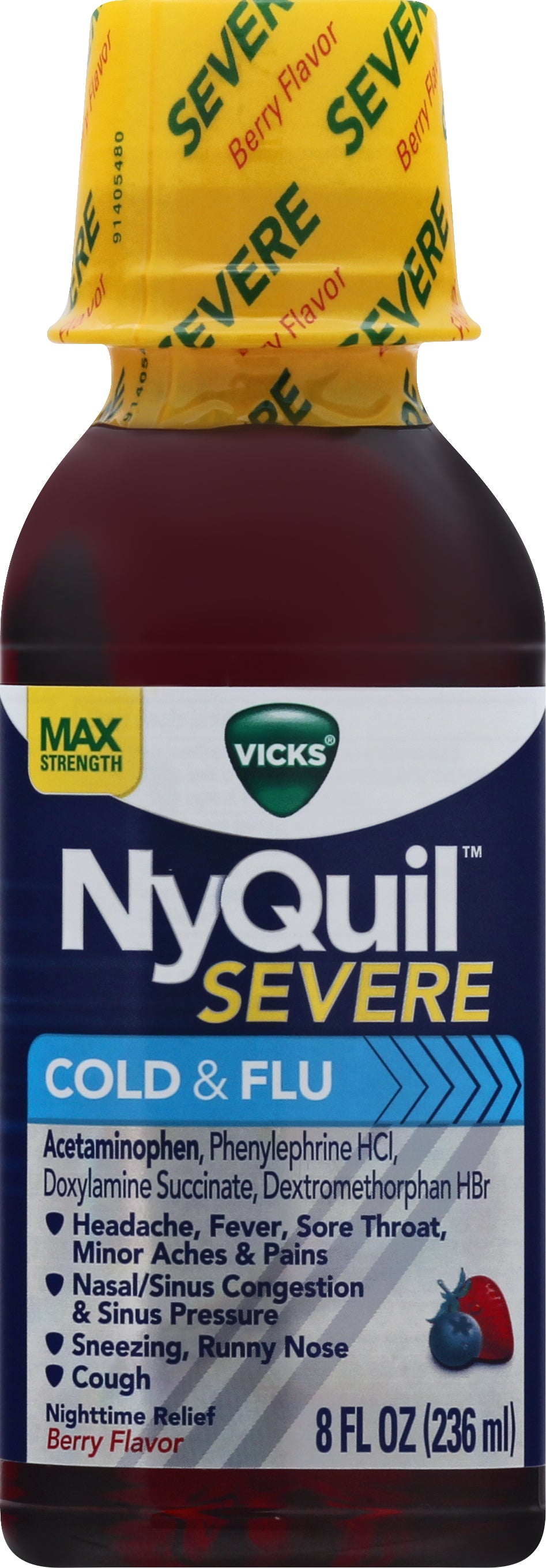 Vicks NyQuil Severe Max Strength Berry Flavor Cold & Flu 8 oz
