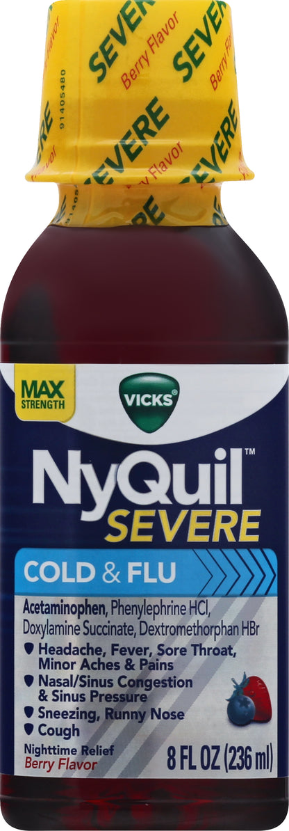 Vicks NyQuil Severe Max Strength Berry Flavor Cold & Flu 8 oz