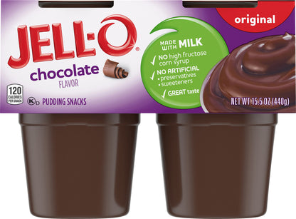 Jell-O Ready to Eat Chocolate Pudding Cups, 4 ct - 15.5 oz Package