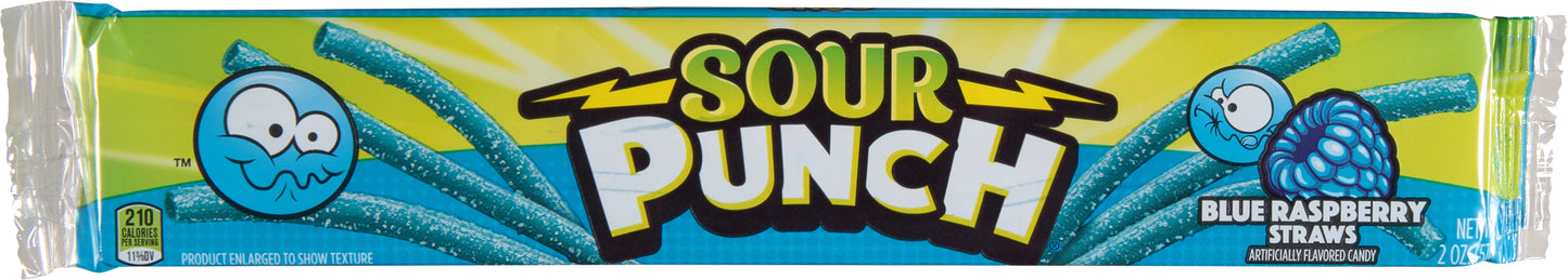 Sour Punch Blue Raspberry Straws Candy 2 oz