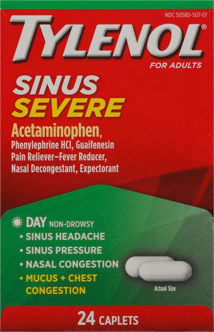 Tylenol For Adults Sinus Severe 24 Caplets Box