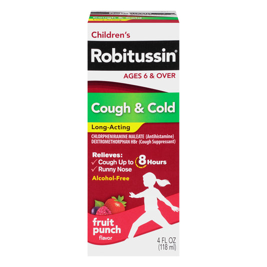 Children's Robitussin Cough Long-Acting (4 Fl. Oz, Fruit Punch Flavor), 8-Hour Cough Suppressant, Al