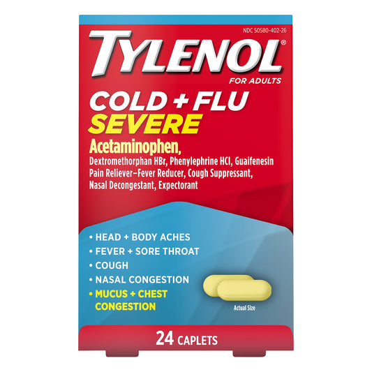 Tylenol Caplets for Adults Cold + Flu Severe 24 ea