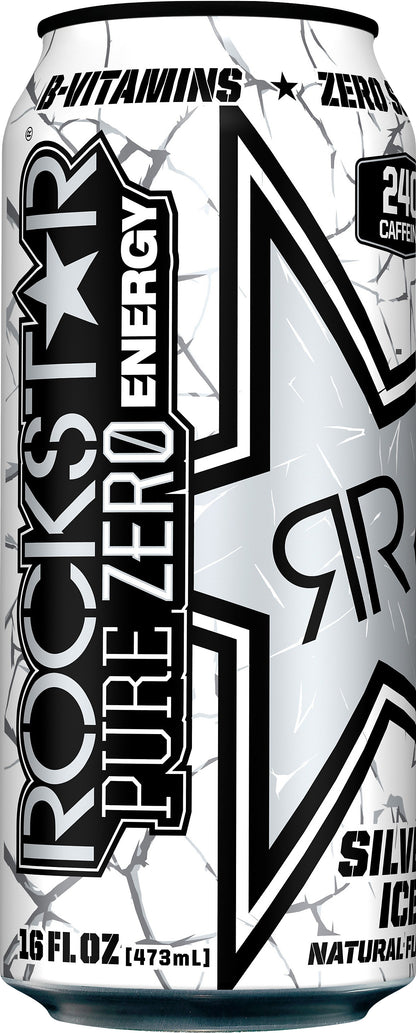 Rockstar Pure Zero Silver Iced Energy Drink 16 oz