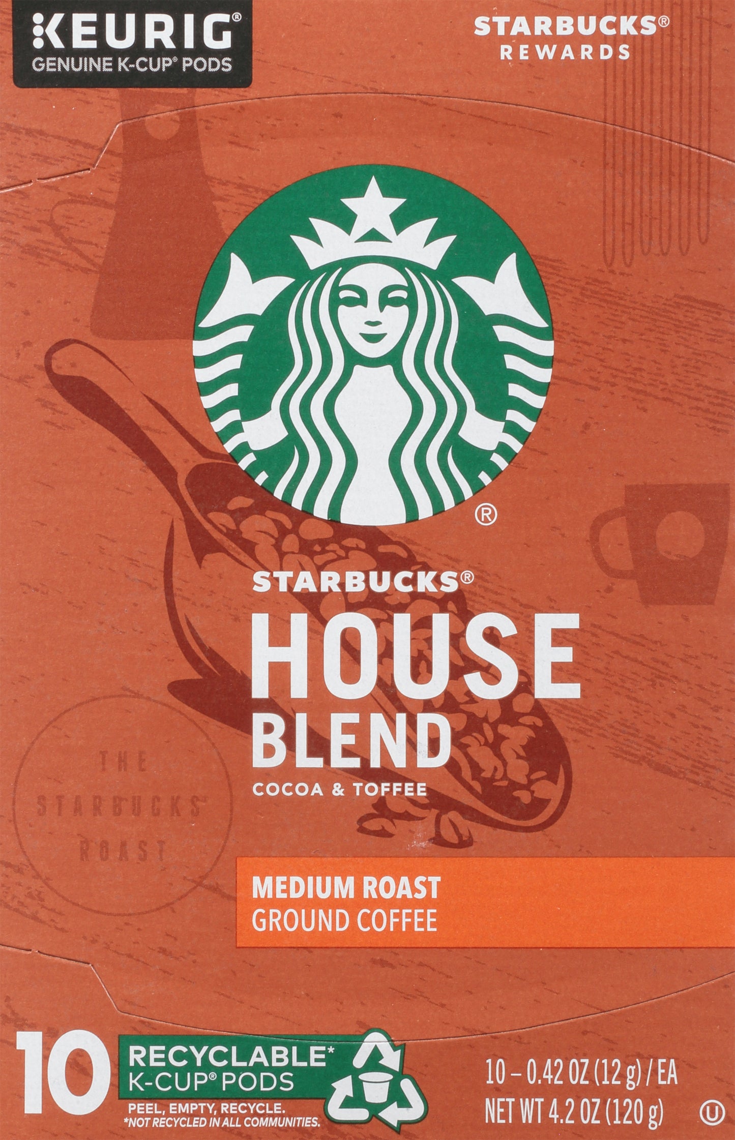 Starbucks K-Cup Pods Medium Roast Ground House Blend Coffee 10 ea