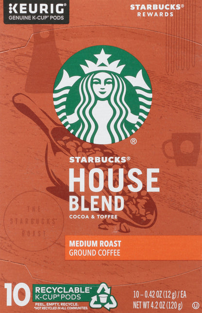 Starbucks K-Cup Pods Medium Roast Ground House Blend Coffee 10 ea