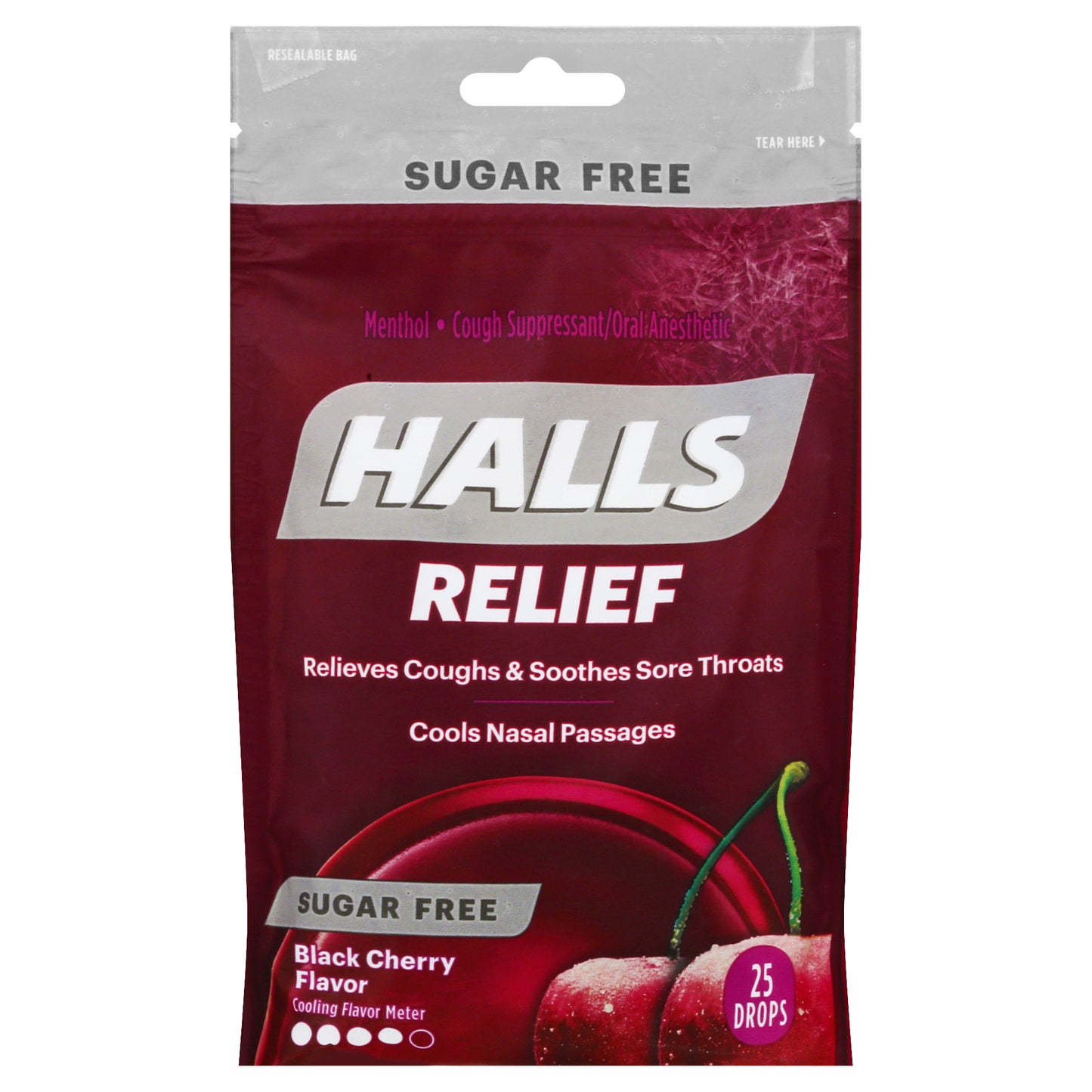 Halls Relief Sugar Free Black Cherry Flavor Cough Drops 25 ea