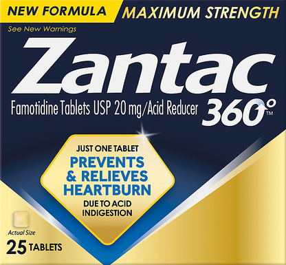 Zantac 360 Tablets Maximum Strength 20 mg Acid Reducer 25 ea