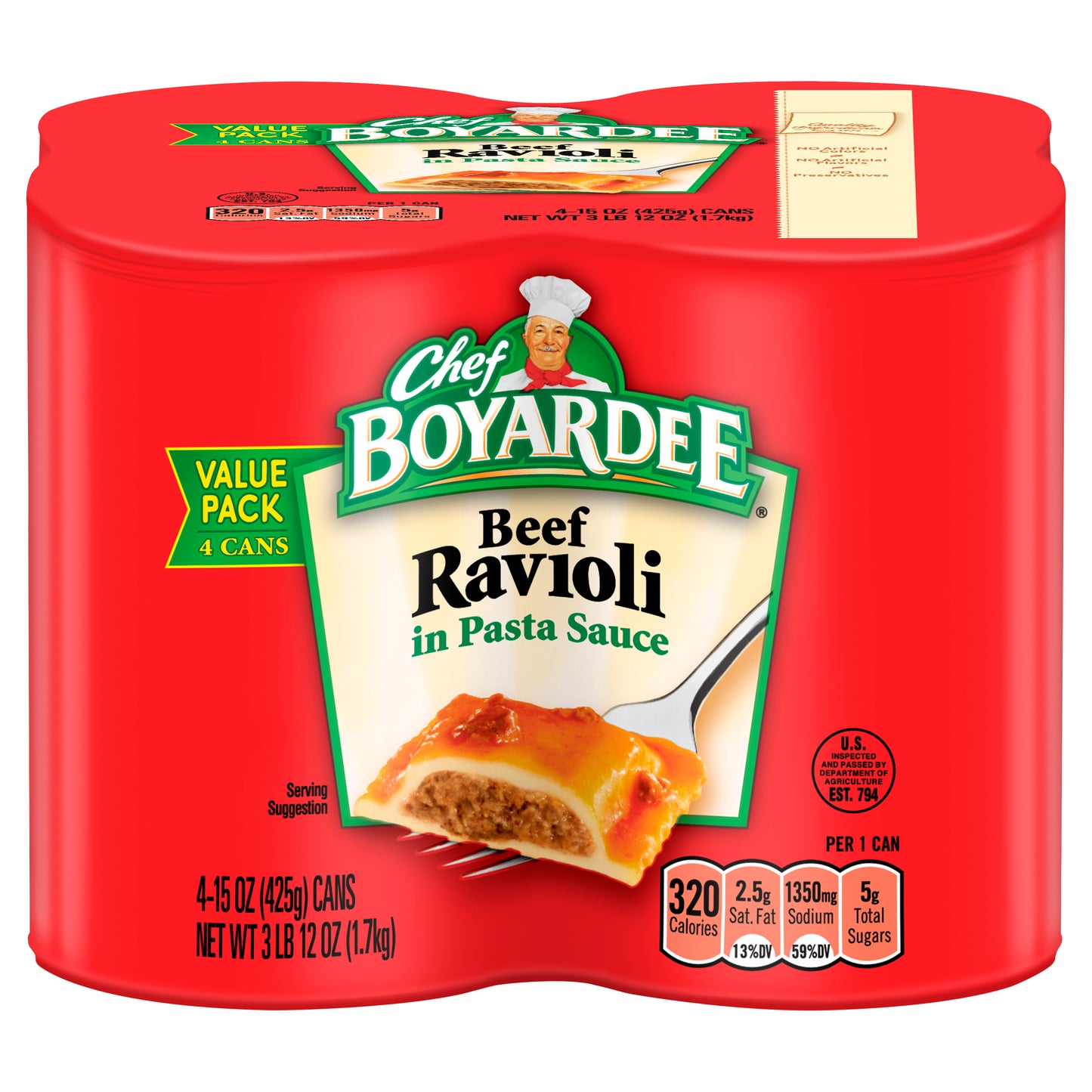Chef Boyardee Value Pack In Pasta Sauce Beef Ravioli 4 ea