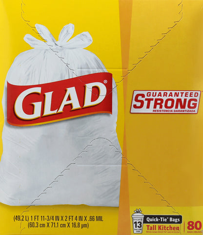 Glad Quick-Tie Guaranteed Strong 13 Gallon Kitchen Bags 80 ea