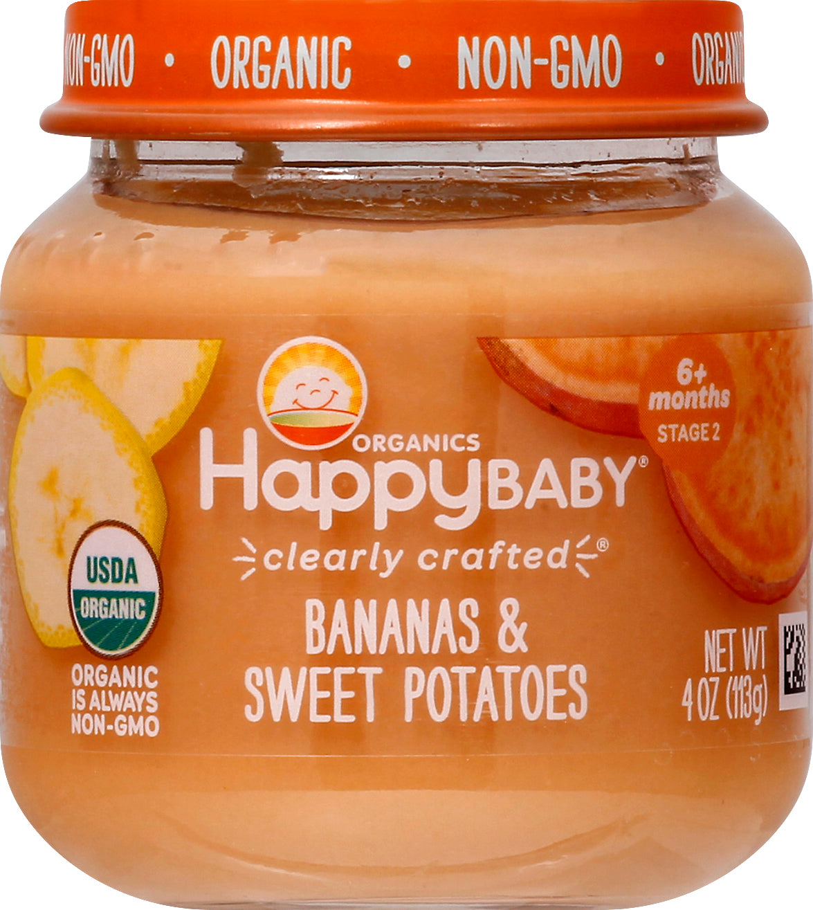 HappyBaby Stage 2 (6+ Months) Organic Bananas & Sweet Potatoes 4 oz