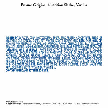 Ensure Original Nutrition Shake with 9 grams of protein, Meal Replacement Shakes, Vanilla, 8 fl oz,