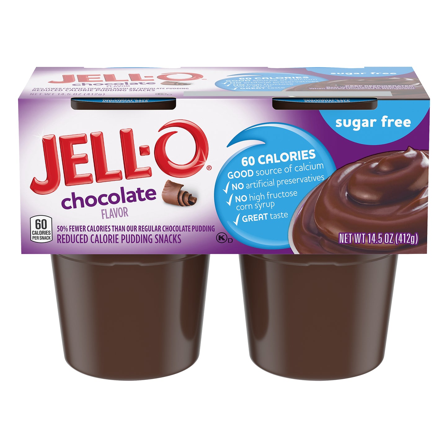 Jell-O Chocolate Sugar Free Ready-to-Eat Pudding Snacks, 4 ct Cups