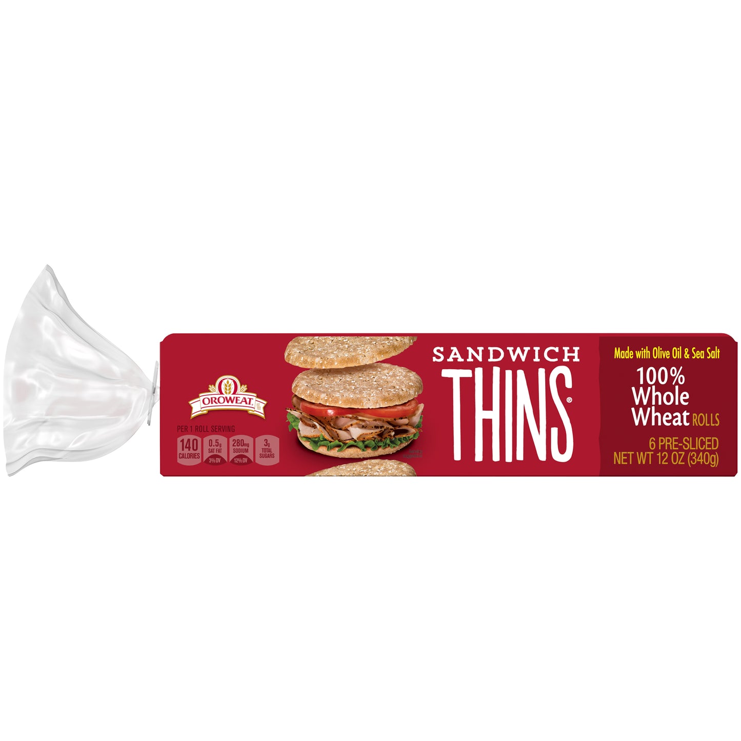 Oroweat 100 Percent Whole Wheat Sandwich Thins 6 Ct 12 Oz
