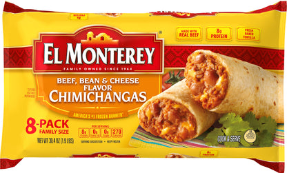 El Monterey Chimichangas Beef, Bean and Cheese, 8 Pack Family Size, 30.4oz