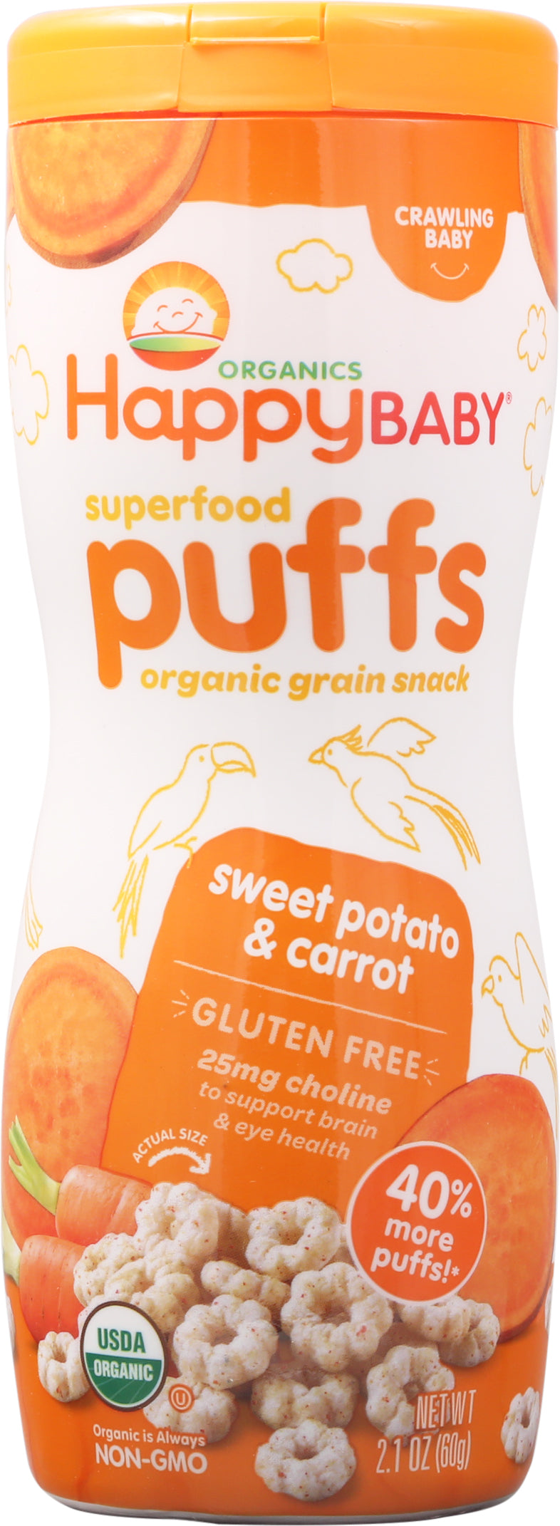 HappyBaby Organics Superfood Crawling Baby Sweet Potato & Carrot Puffs 2.1 oz