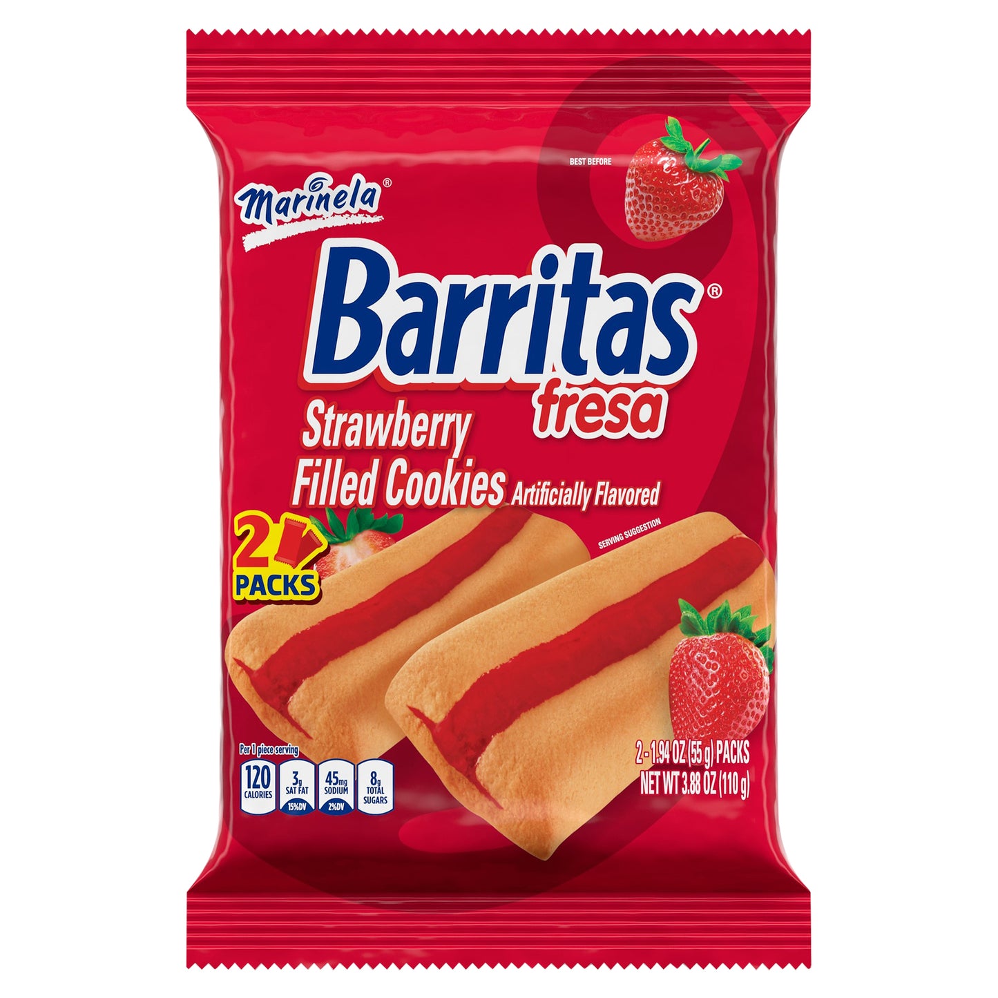 Marinela Barritas Fresa Strawberry Filled Cookie 3.88 Oz