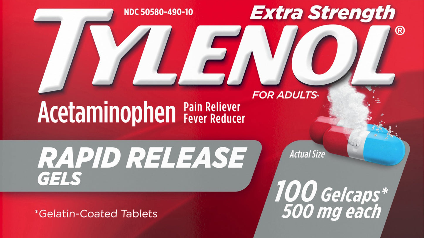 Tylenol Extra Strength Acetaminophen Rapid Release Gels, 100 ct