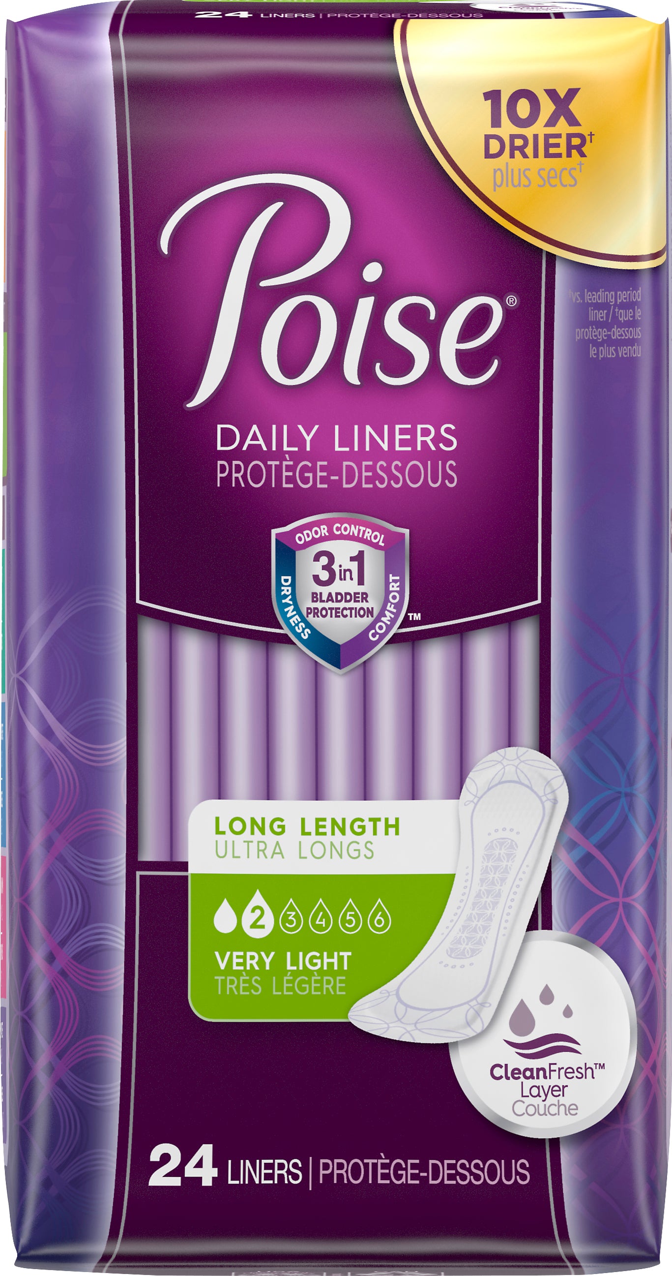 Poise Long Length Very Light Daily Liners 24 ea