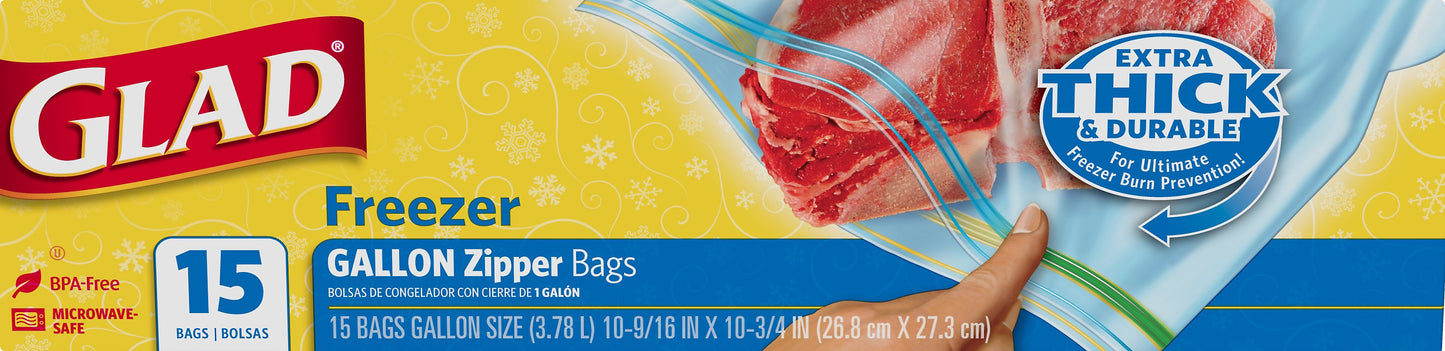 Glad Gallon Freezer Zipper Bags 15 ea
