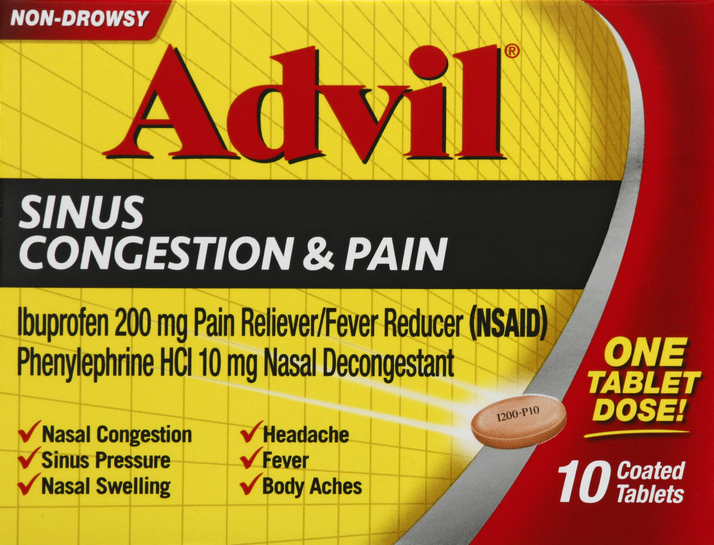 Advil Non-Drowsy Coated Tablets Sinus Congestion & Pain 10 ea
