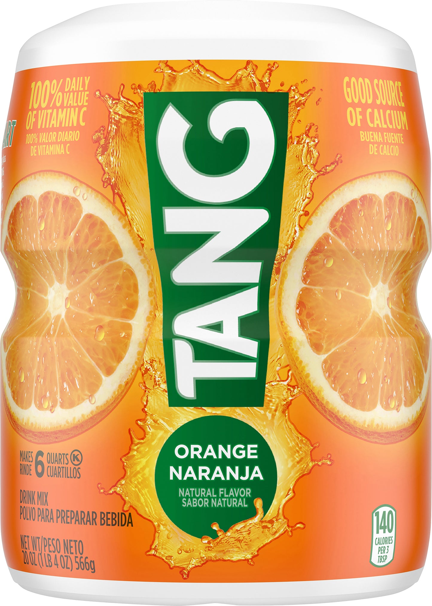 Tang Drink Powder, Orange, Vitamin C, Caffeine Free, 20 oz Jar