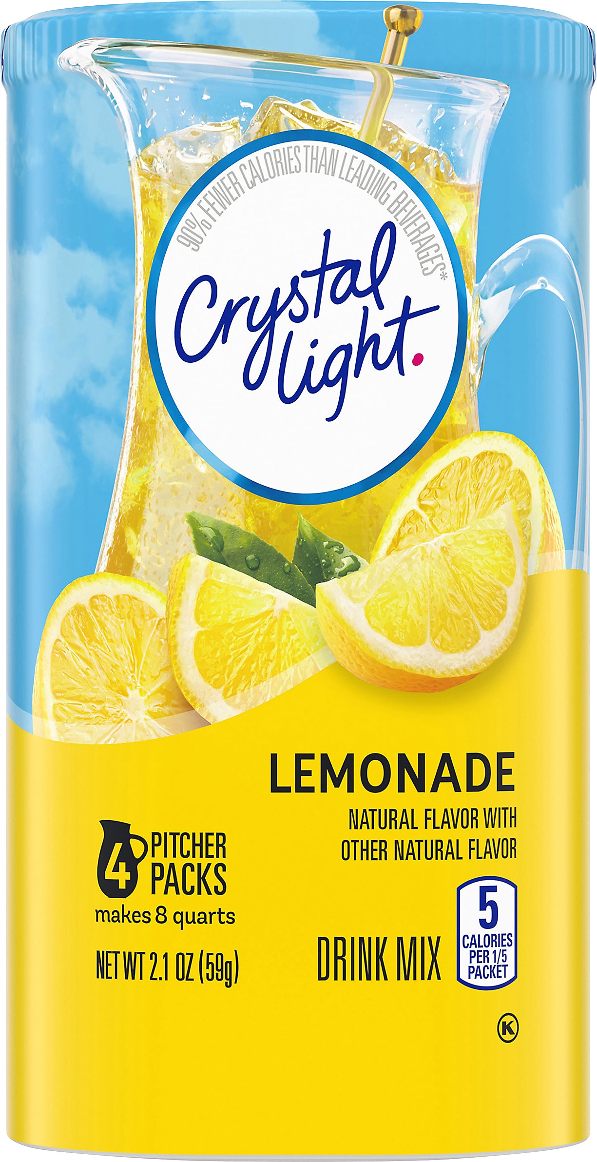 Crystal Light Lemonade Naturally Flavored Powdered Drink Mix, 4 ct Pitcher Packets