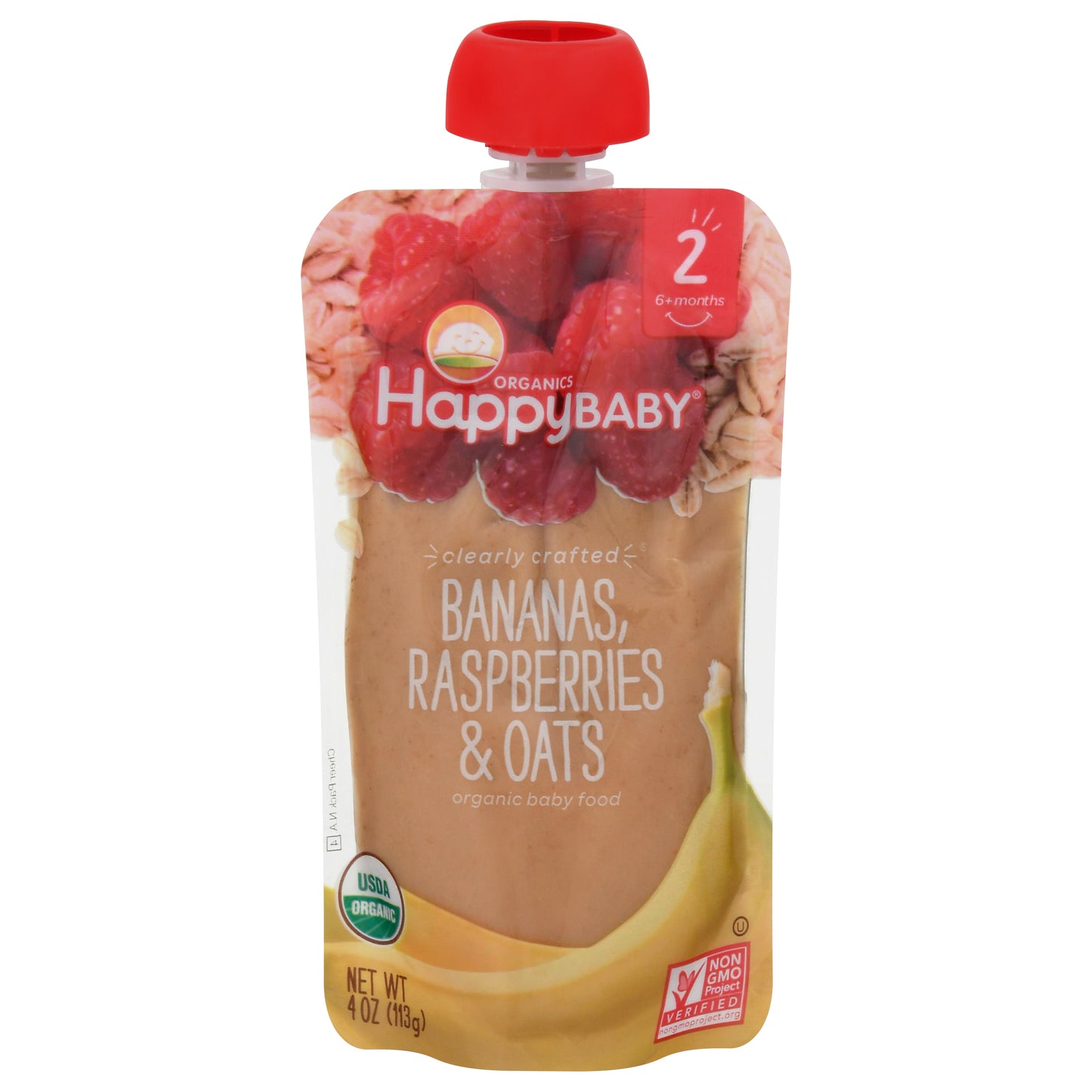 HappyBaby Organics Organic 2 (6+ Months) Bananas, Raspberries & Oats Baby Food 4 oz