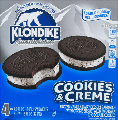 Klondike Sandwiches Cookies & Creme Frozen Dairy Dessert Sandwich 4 - 4 fl oz Wrappers