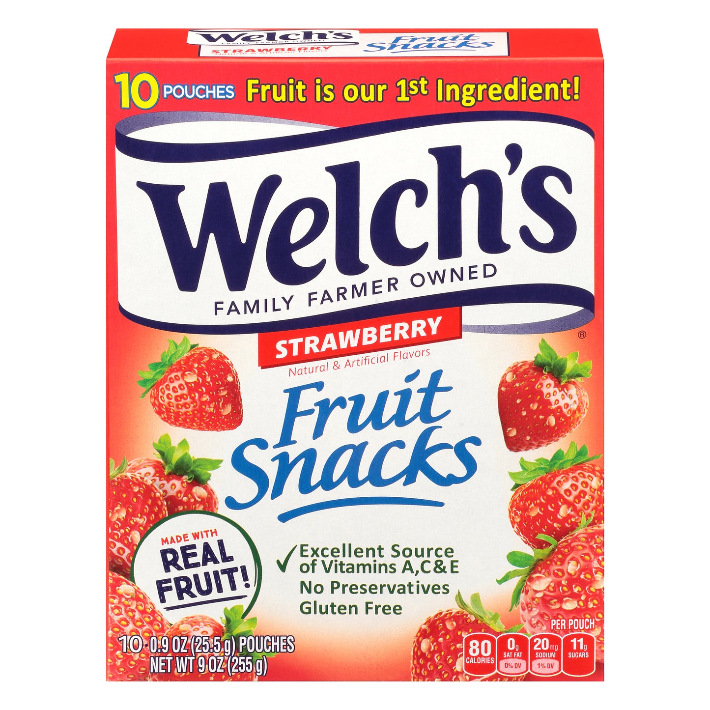 Welch's Fruit Snacks, Strawberry, 0.9 Ounces, 10 Pouches