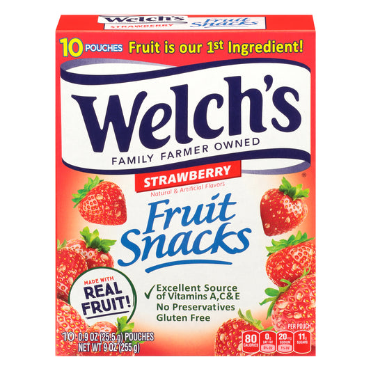 Welch's Fruit Snacks, Strawberry, 0.9 Ounces, 10 Pouches