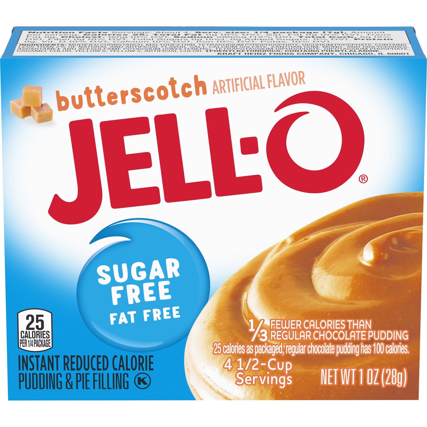 Jell-O Sugar Free Butterscotch Instant Pudding Mix, 1 oz Box