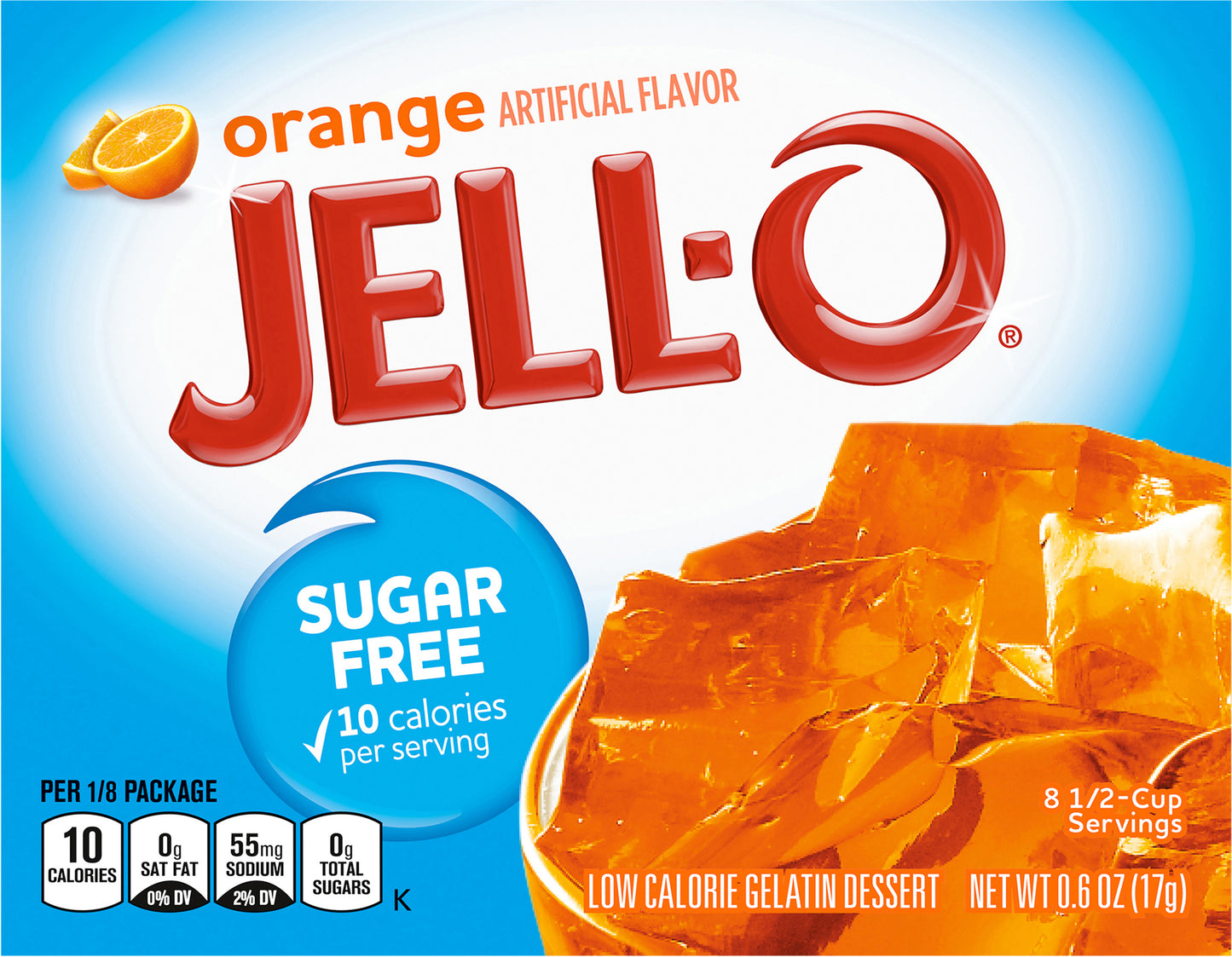 Jell-O Sugar Free Orange Instant Gelatin Mix, 0.6 oz Box