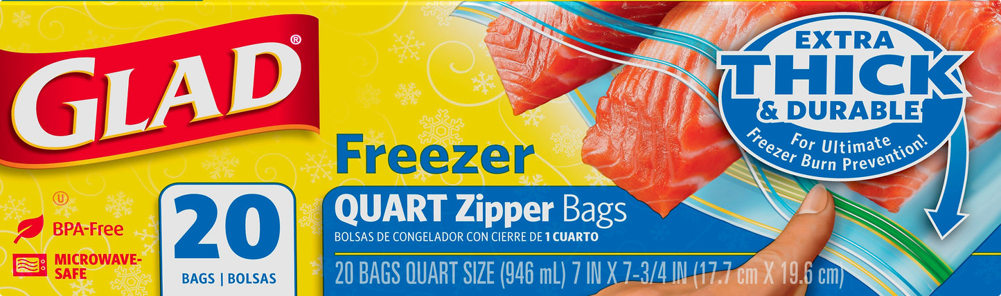 Glad Freezer Quart Zipper Bags 20 ea