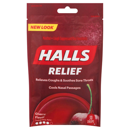 Halls Cherry Flavor Cough Suppressant/Oral Anesthetic 30 ea