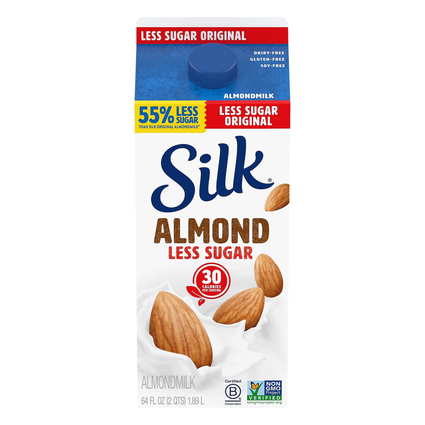 Silk Less Sugar Original Almondmilk, Half Gallon