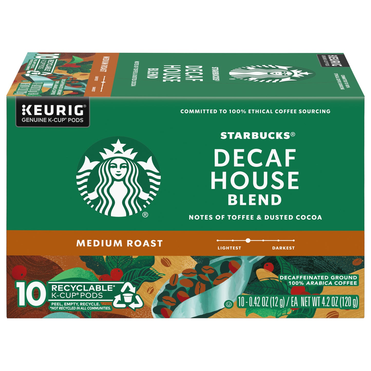 Starbucks K-Cup Pods Decaffeinated Medium Roast Ground 100% Arabica House Blend Coffee 10 - 0.42 oz