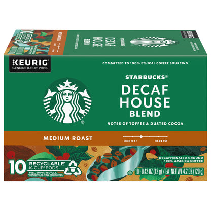 Starbucks K-Cup Pods Decaffeinated Medium Roast Ground 100% Arabica House Blend Coffee 10 - 0.42 oz